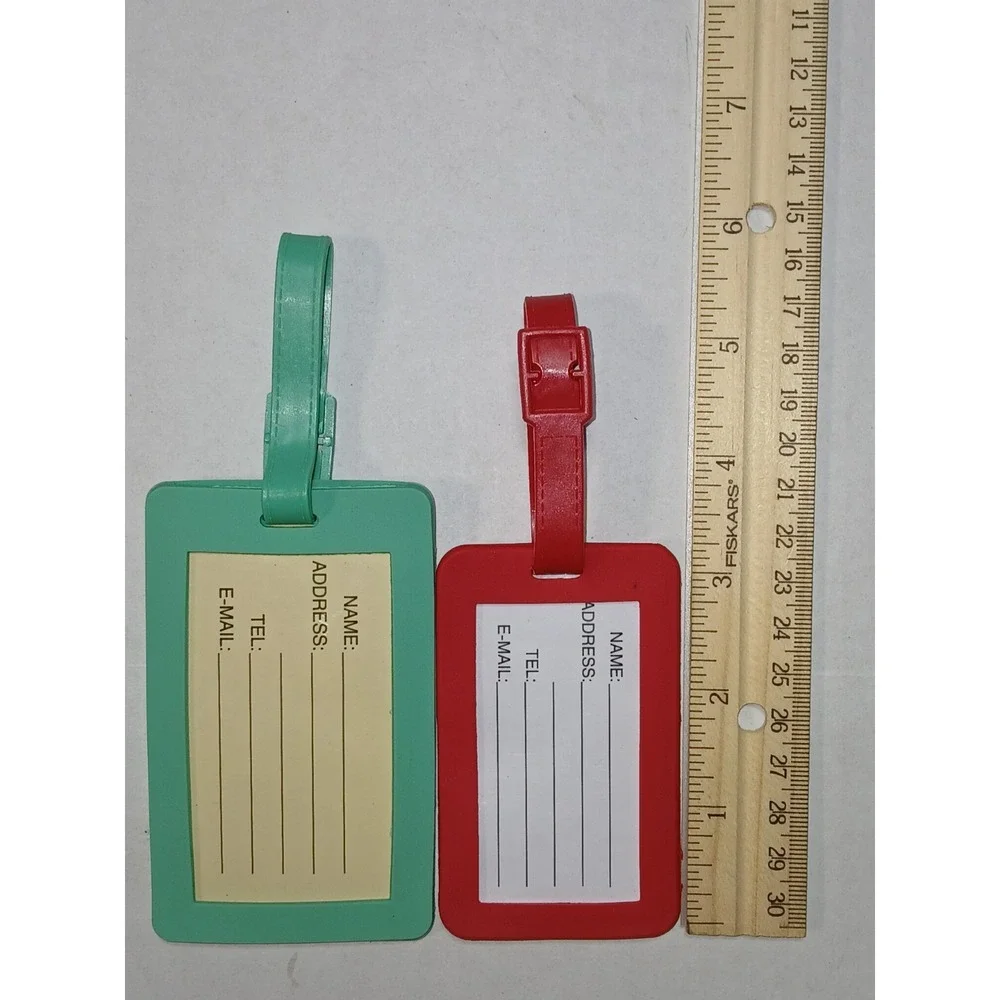 NANETTE‎ LEPORE Luggage Tag Red Mint-Green Rubber-like With Embossed Logo LOT 2